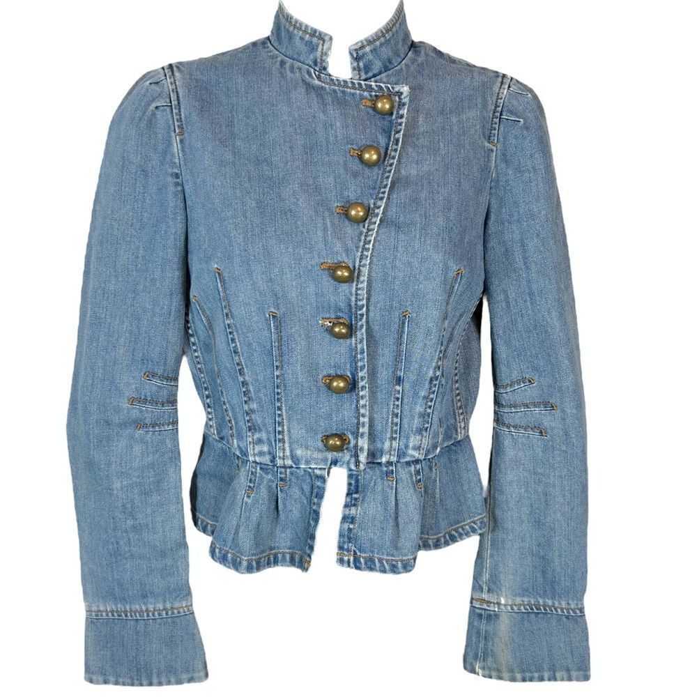 Marc Jacobs Military Style Cropped Peplum Denim Jacket - Picture 12 of 12